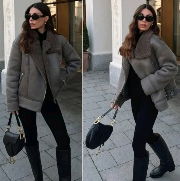 NWT ZARA DOUBLE FACED FAUX SHEARLING FUR JACKET - Picture 10 of 16